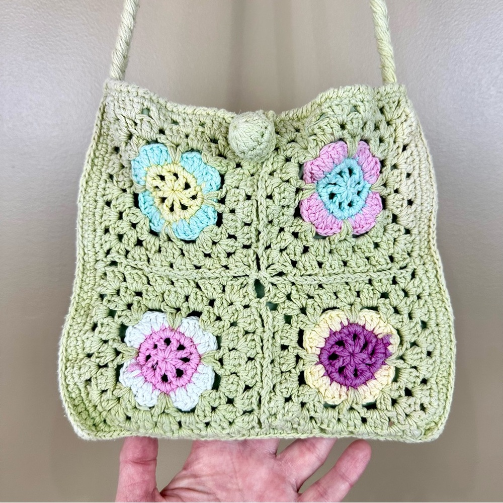 Crochet Floral Granny Squares Crossbody Bag Purse Boho Y2K Vintage
